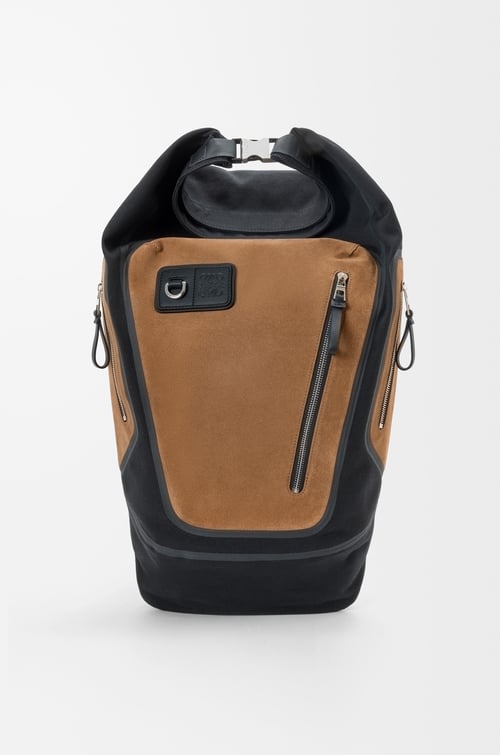 LOEWE Flex roll-top backpack in canvas and suede Black/Dark Gold